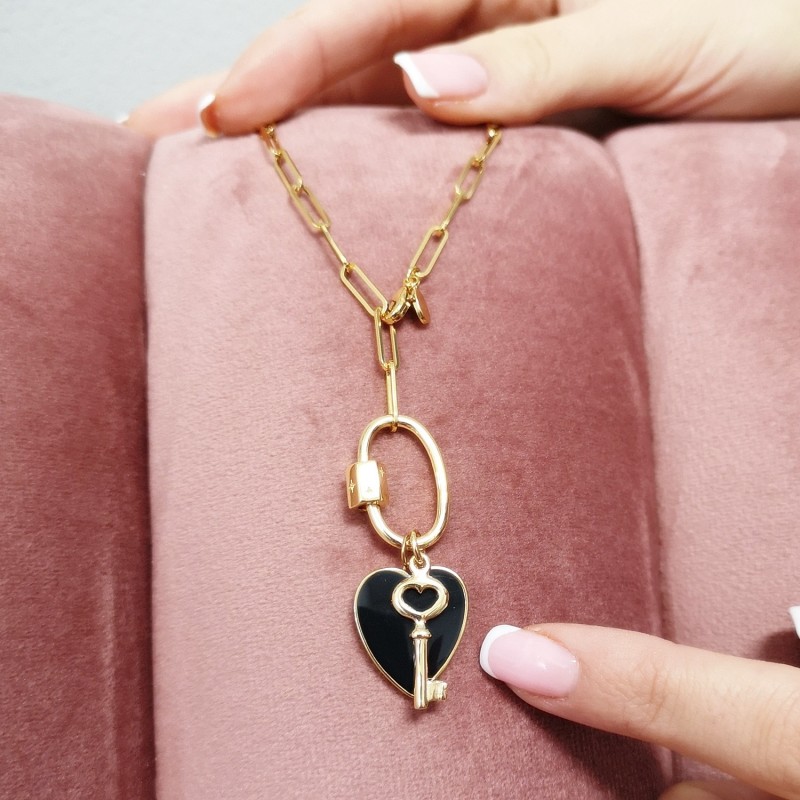 Thumbnail of Gold Oval Carabiner Long Link Chain Necklace image