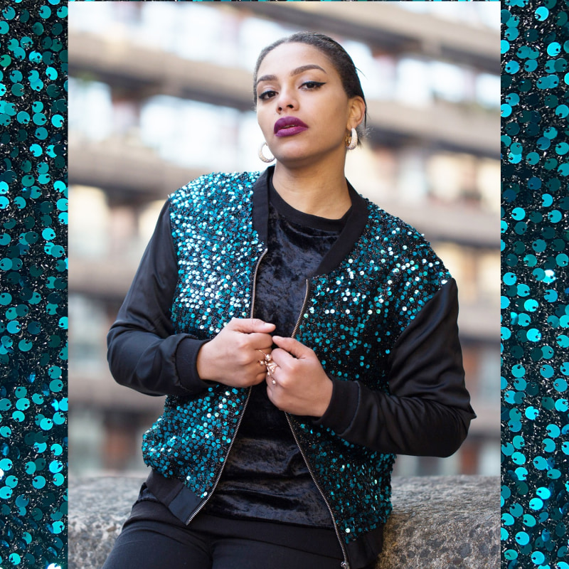 Thumbnail of Blue Sequin Mix Party Bomber Jacket image