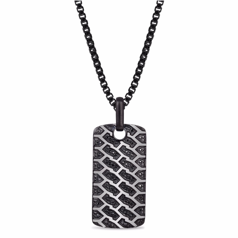 Thumbnail of Fast Track Black Rhodium Plated Sterling Silver Tire Tread Black Diamond Tag image