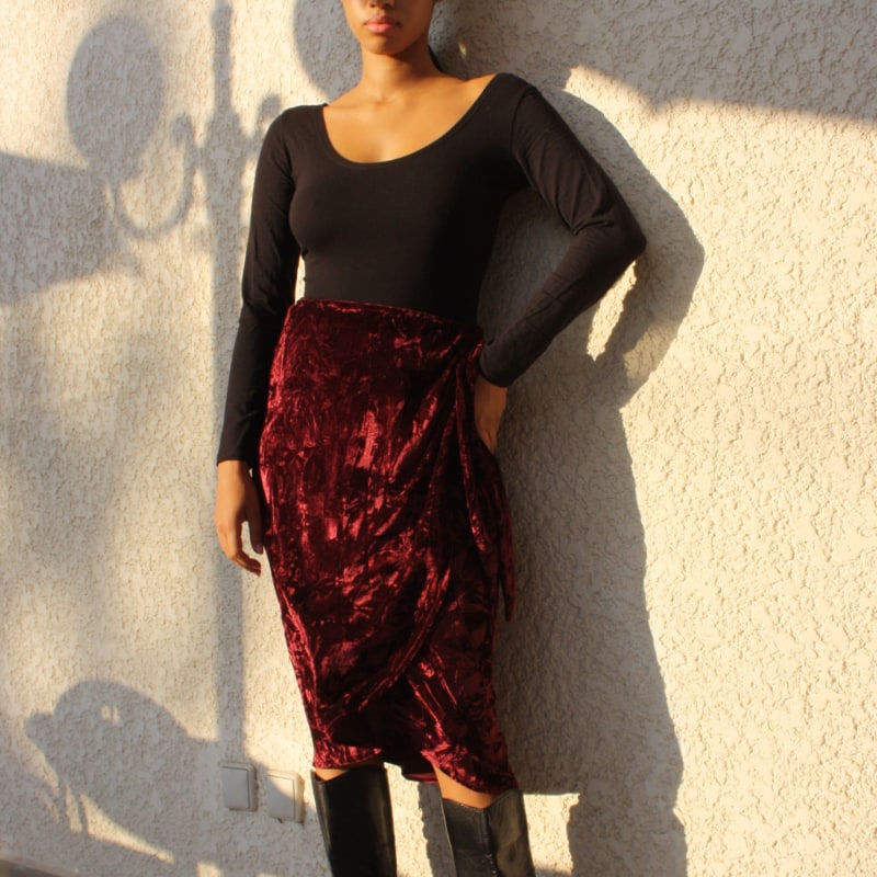 Thumbnail of Isabella Velvet Skirt In Burgundy image