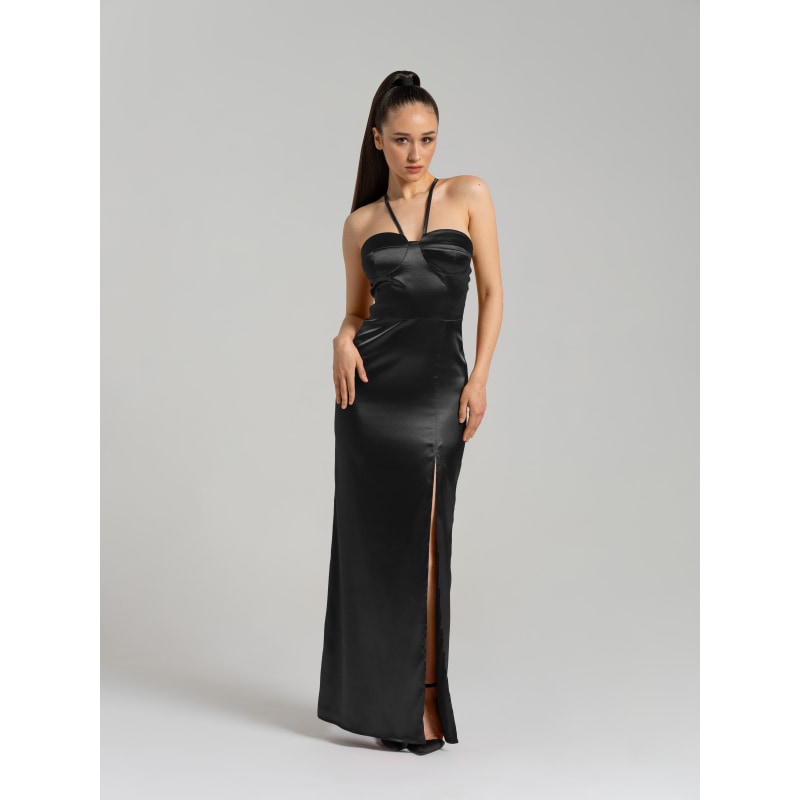 Thumbnail of Forever Yours Satin Maxi Dress, Black image