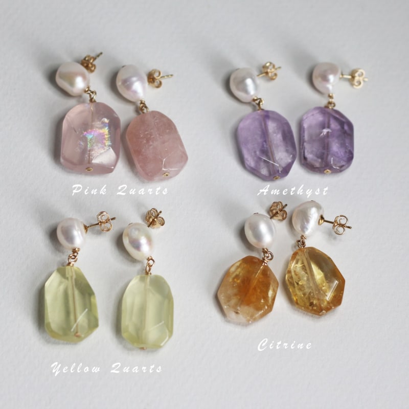 Thumbnail of Four Seasons Earrings - Amethyst Pearl & Gold image