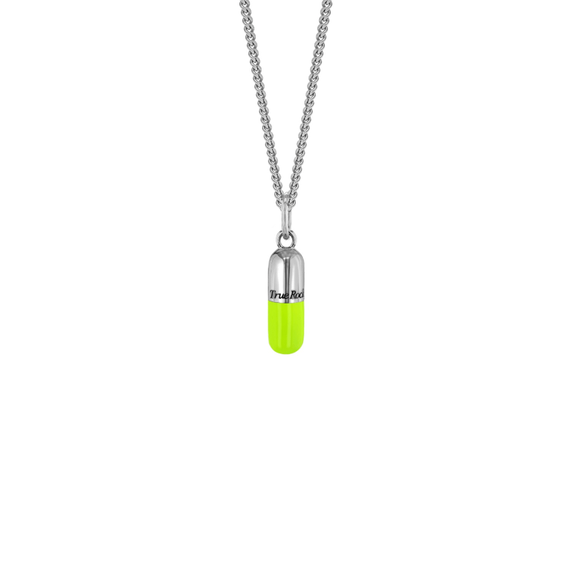 Thumbnail of Sterling Silver & Neon Lime Green Mini Pill Pendant On Sterling Silver Chain image