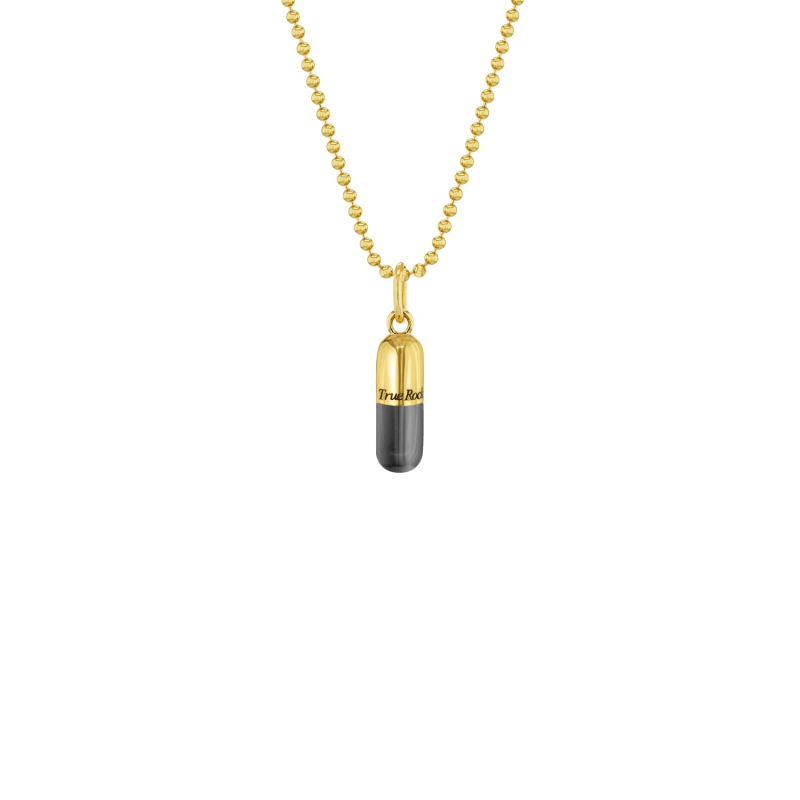 Thumbnail of Small Pill Pendant 2 Tone 18 Kt Gold Plated & Gunmetal Grey On Gold Chain image