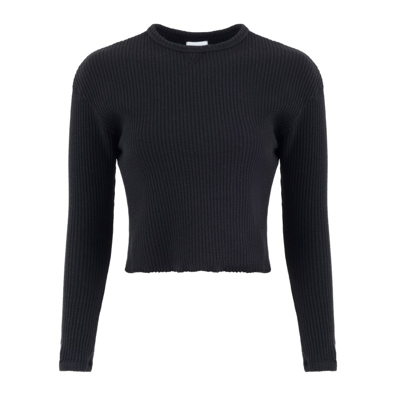 Fiona Organic Cotton Waffle Thermal Pullover Top - Black | LEZAT | Wolf ...