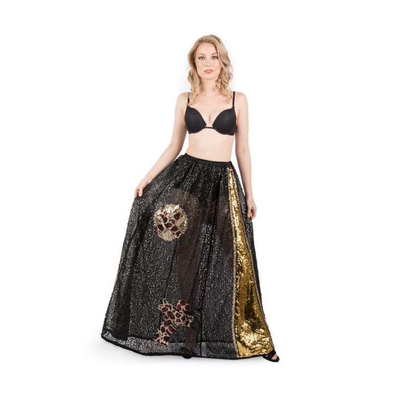 Thumbnail of Ariana - Black Multi Lace And Golden Sequin Maxi Skirt image