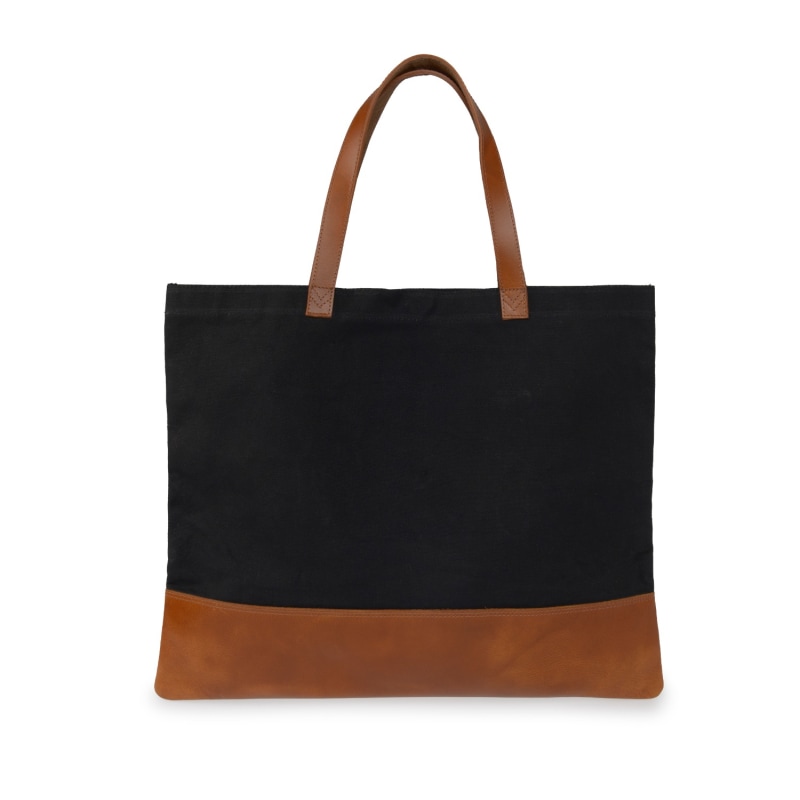 Thumbnail of Canvas Leather Black & Tan Tote Bag image