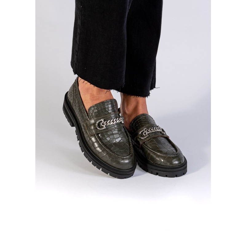 Francine Army Green Croc Loafer by ASRA