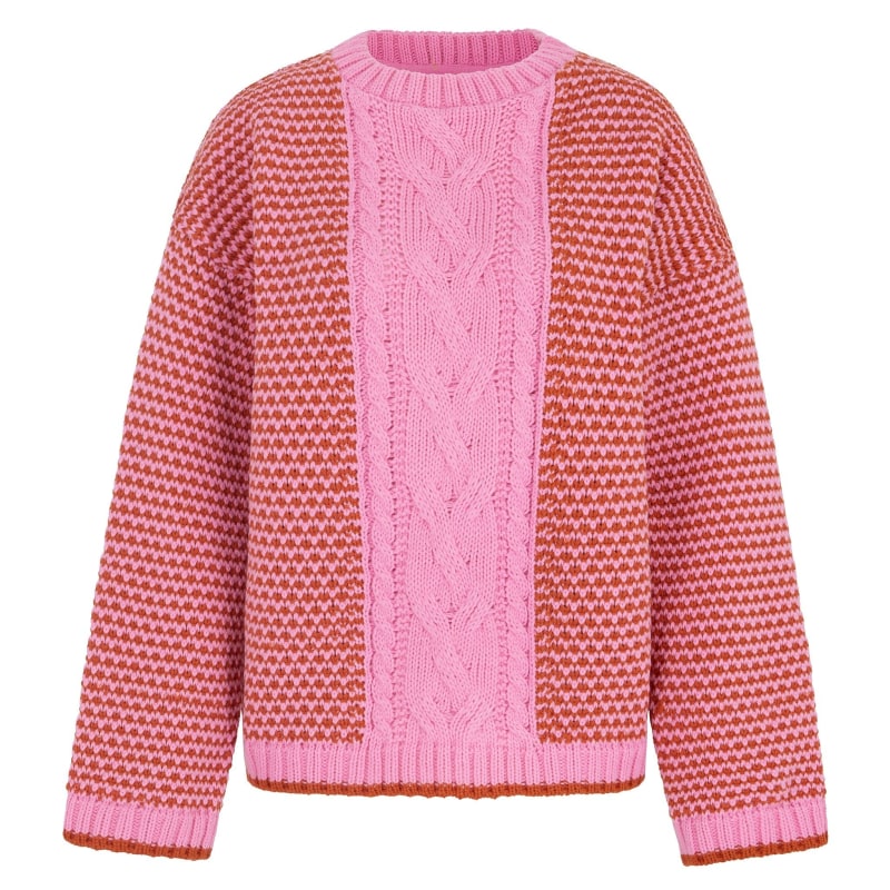 Frankie Cable Crew Neck Jumper - Pink | Cara & The Sky | Wolf & Badger