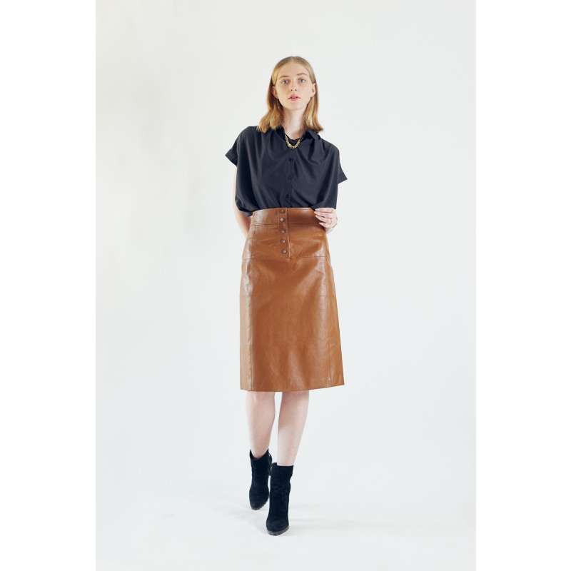 Thumbnail of Power Woman- Brown Vegan Leather Skirt image