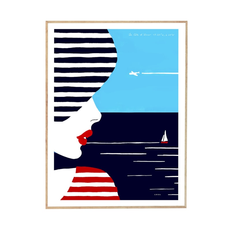 Thumbnail of Portrait Of The South Of France Art Print: Woman In Stripes On The French Riviera image