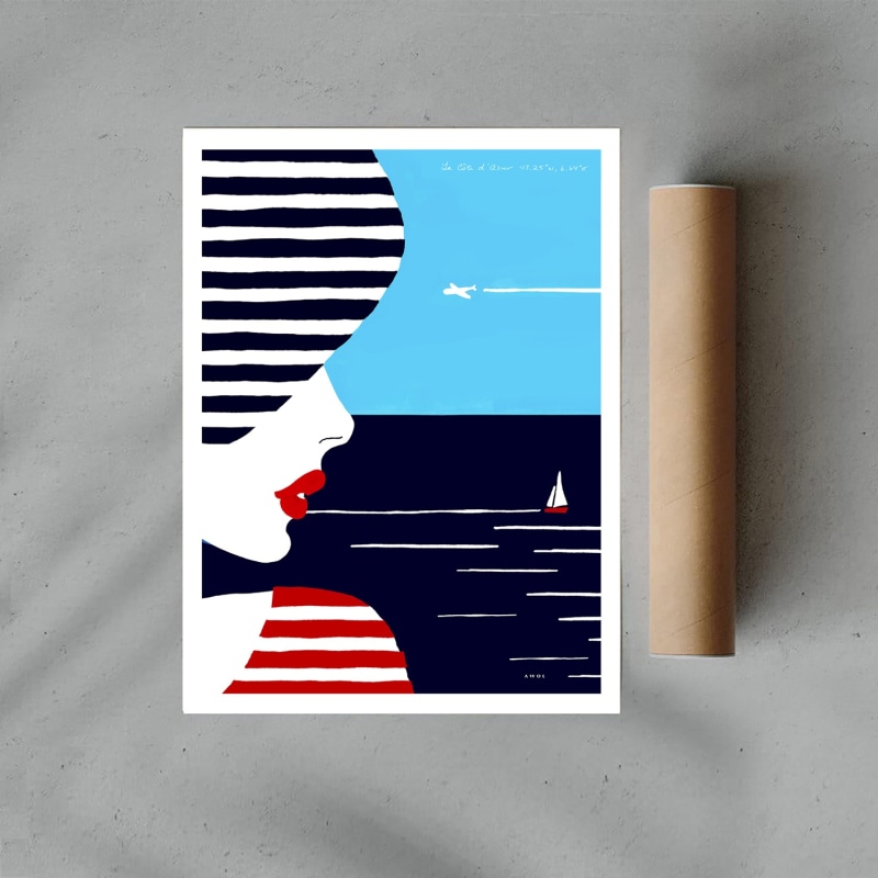 Thumbnail of Portrait Of The South Of France Art Print: Woman In Stripes On The French Riviera image