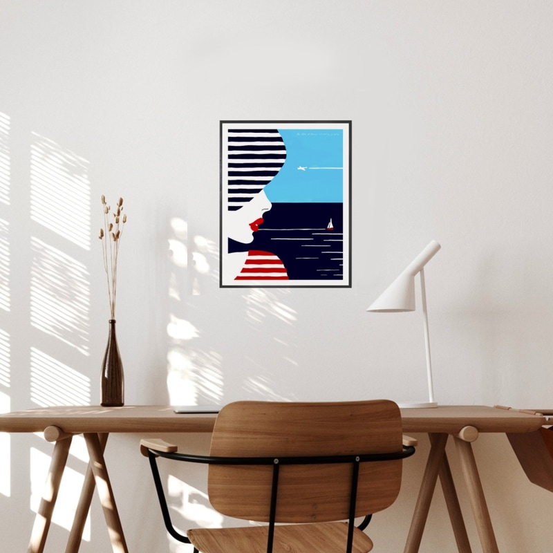 Thumbnail of Portrait Of The South Of France Art Print: Woman In Stripes On The French Riviera image