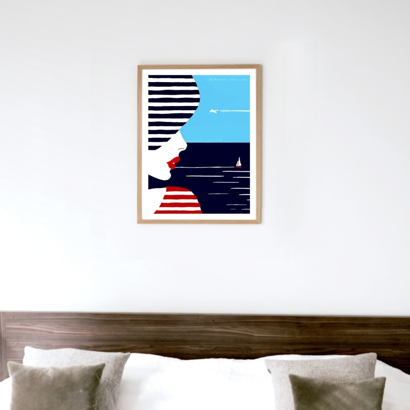 Thumbnail of Portrait Of The South Of France Art Print: Woman In Stripes On The French Riviera image