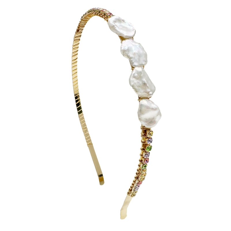 Thumbnail of Freshwater Pearls And  Colorful Zricon Handcrafted Hair Band image