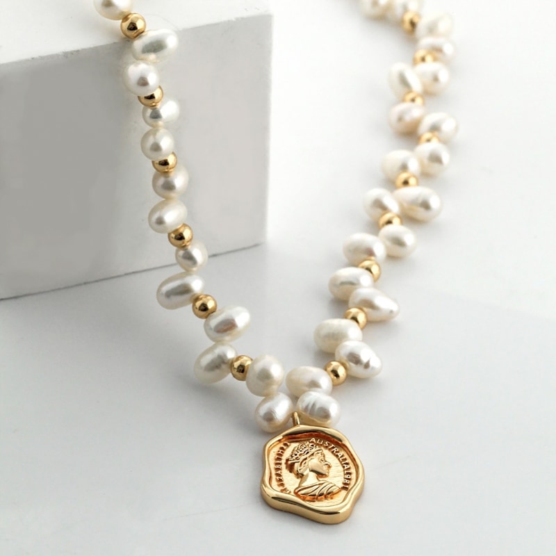 Freshwater Pearls With Coin Pendant Necklace by Ms. Donna