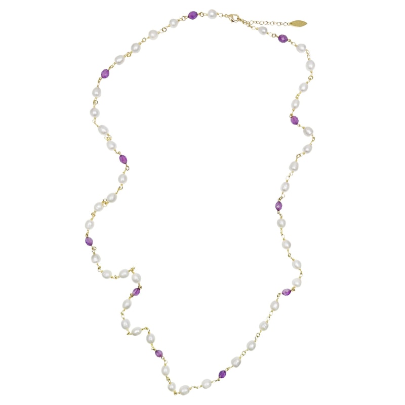 Thumbnail of Freshwater Pearls With Purple Amethyst Long Necklace image