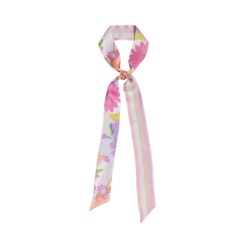 Lost Pattern Camellia Silk Twilly Neck Bow - Pink