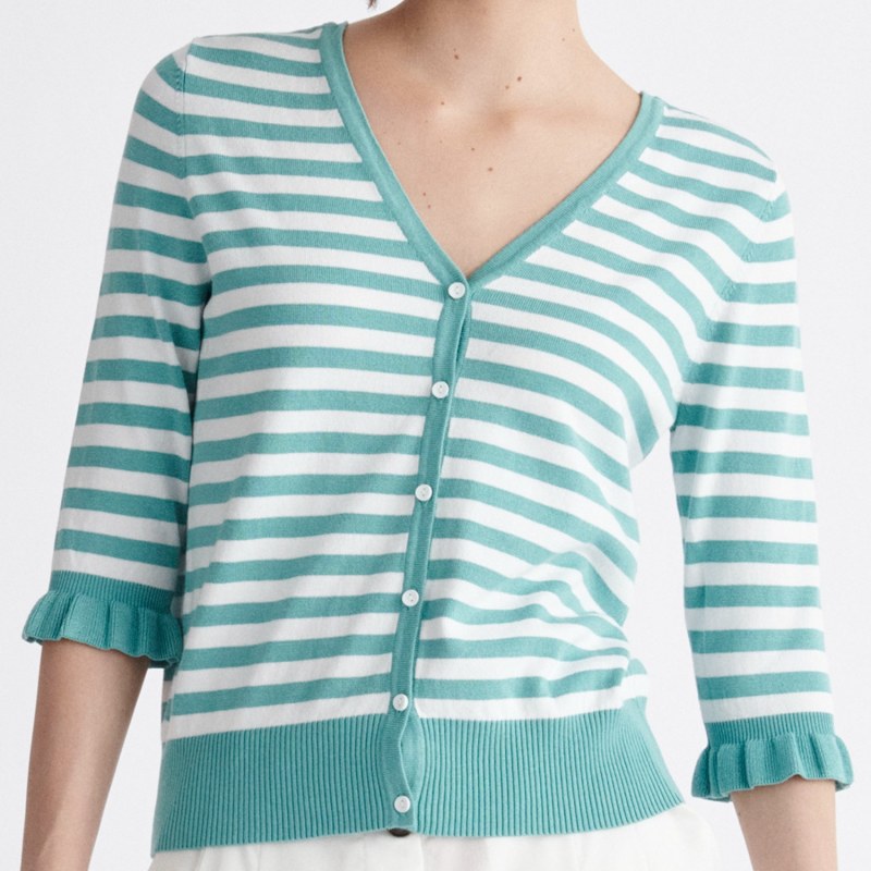 Thumbnail of Frilled Two-Way Top - Teal & White image