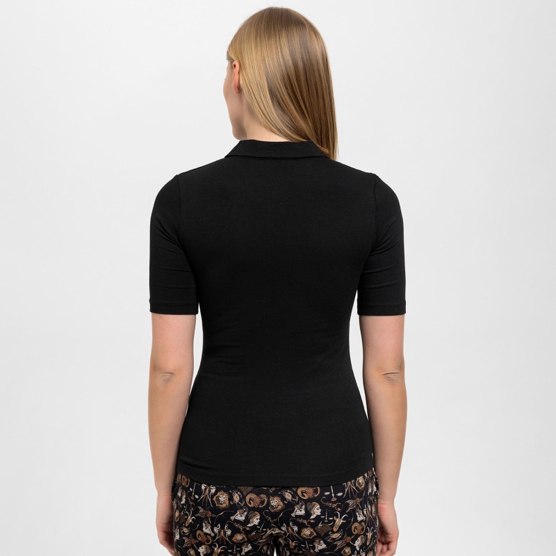 Thumbnail of Front Buttoned Collared Short Sleeve Lycra Blouse  In Black image