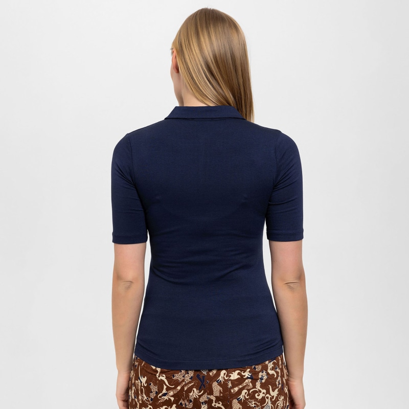 Thumbnail of Front Buttoned Collared Short Sleeve Lycra Blouse In Navy Blue image