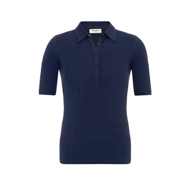 Thumbnail of Front Buttoned Collared Short Sleeve Lycra Blouse In Navy Blue image