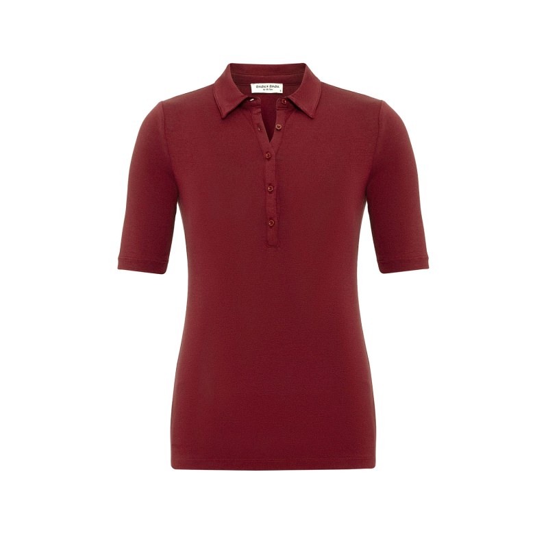 Thumbnail of Front Buttoned Collared Short Sleeve Lycra Blouse In Red image