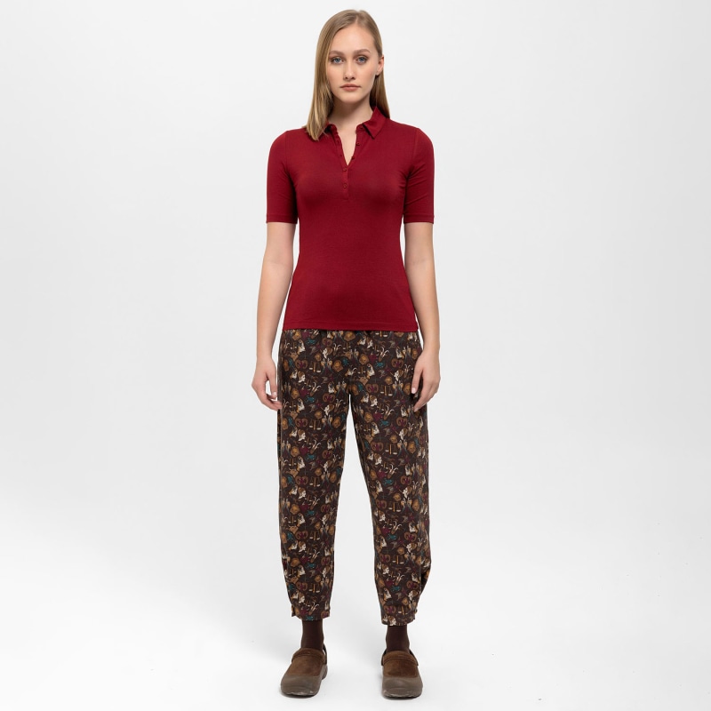 Thumbnail of Front Buttoned Collared Short Sleeve Lycra Blouse In Red image