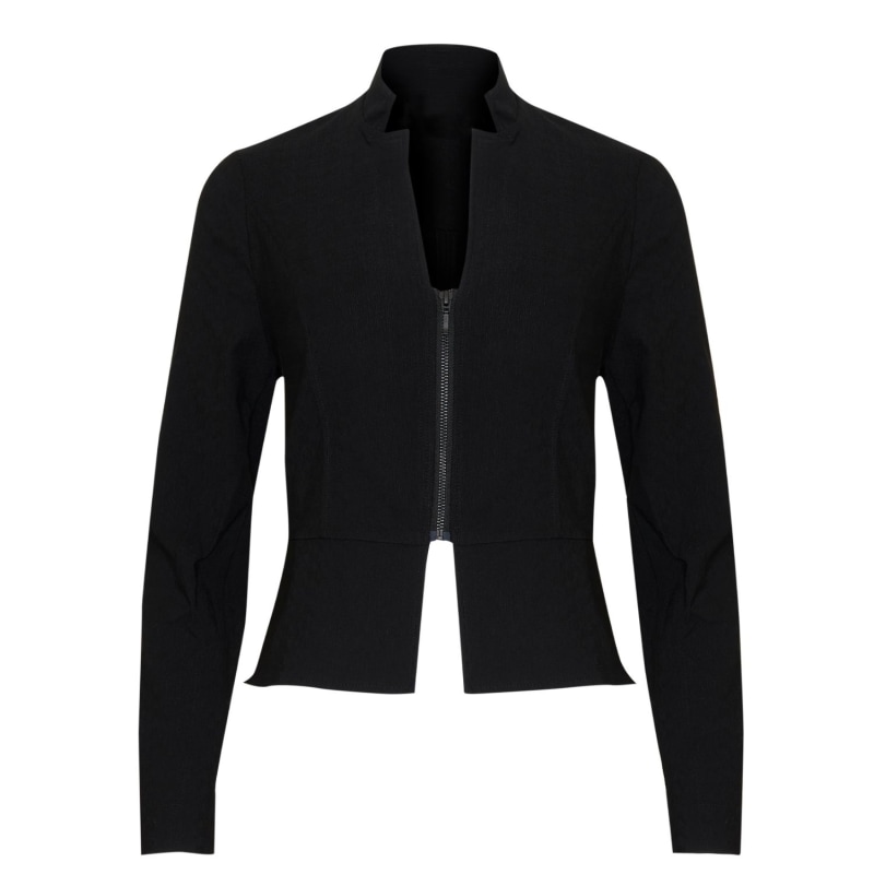 Front Zip Peplum Jacket In Black SACHA DRAKE Wolf Badger