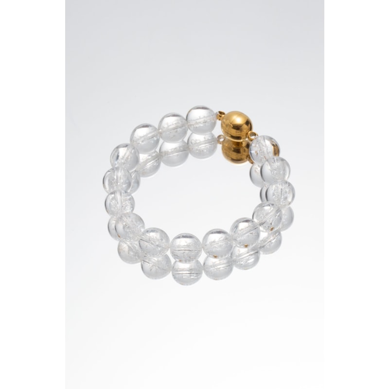 Thumbnail of Frostnova Azeztulite Large Clear Phantom Crystal Sphere Bracelet-Gold Large image