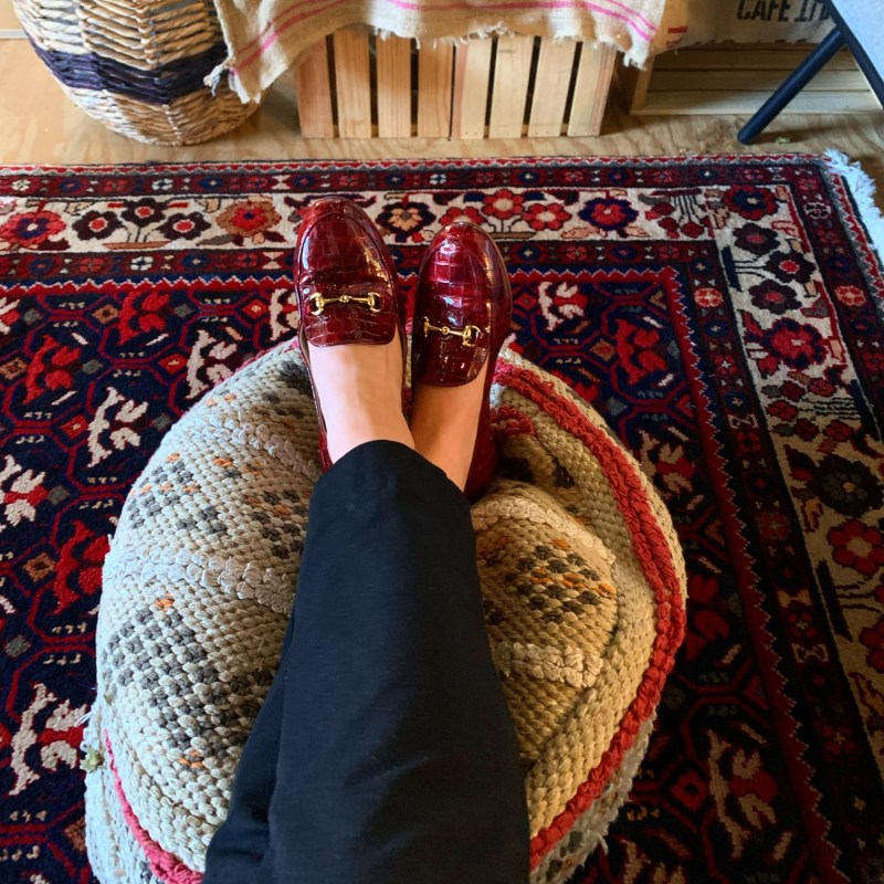 Thumbnail of Garland Burgundy Red Patent Leather Croc Print Loafer Flat image