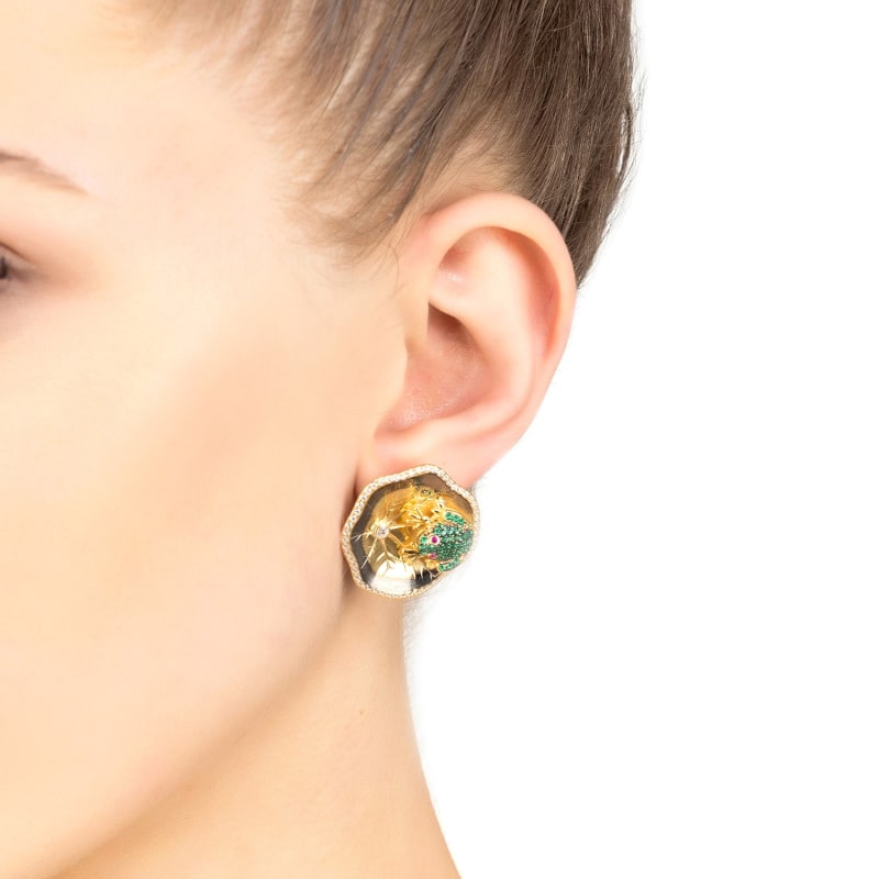 Thumbnail of Frog Lily Pad Stud Earrings Gold image