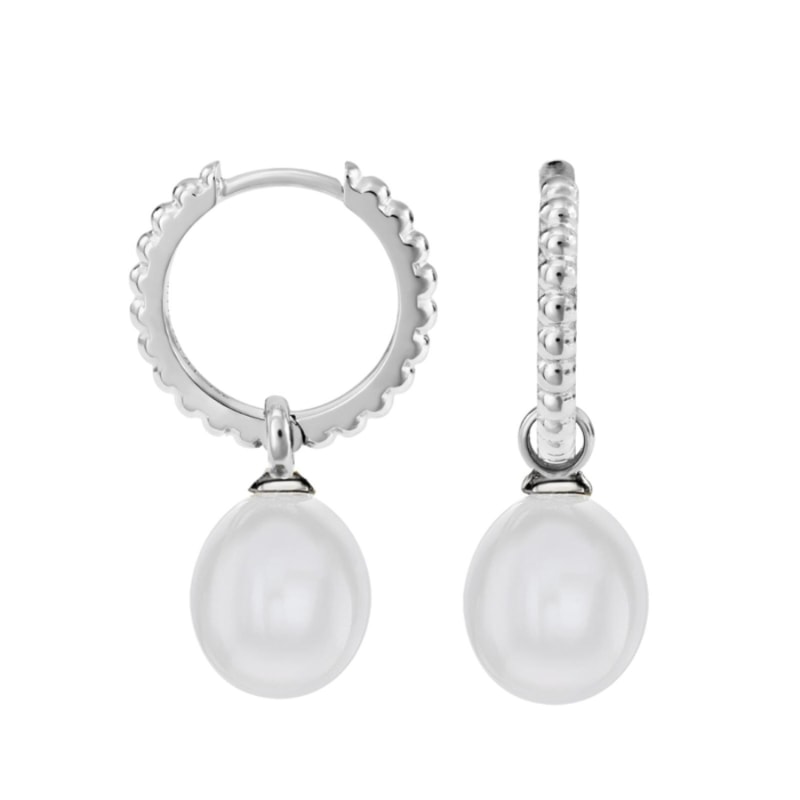 Thumbnail of Timeless Oval Pearl Charm Hoops In Silver image