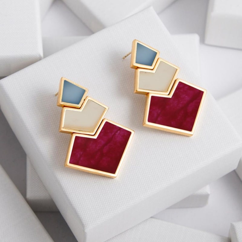 Thumbnail of Blue, White & Garnet Nefertiti Earrings image