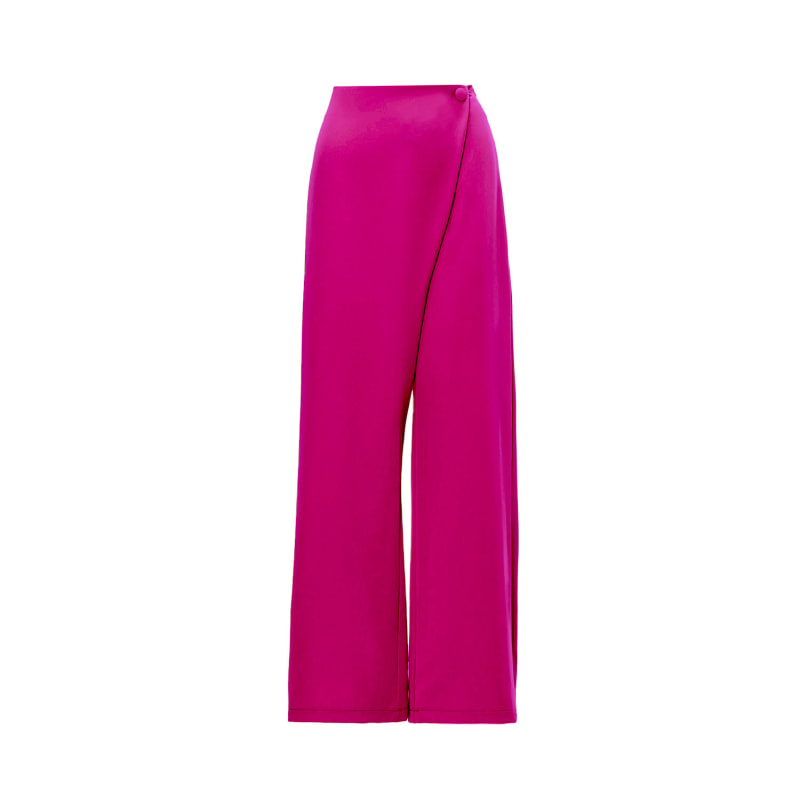 Fuchsia Asymmetrical Wide Leg Trousers With Button | BLUZAT | Wolf & Badger