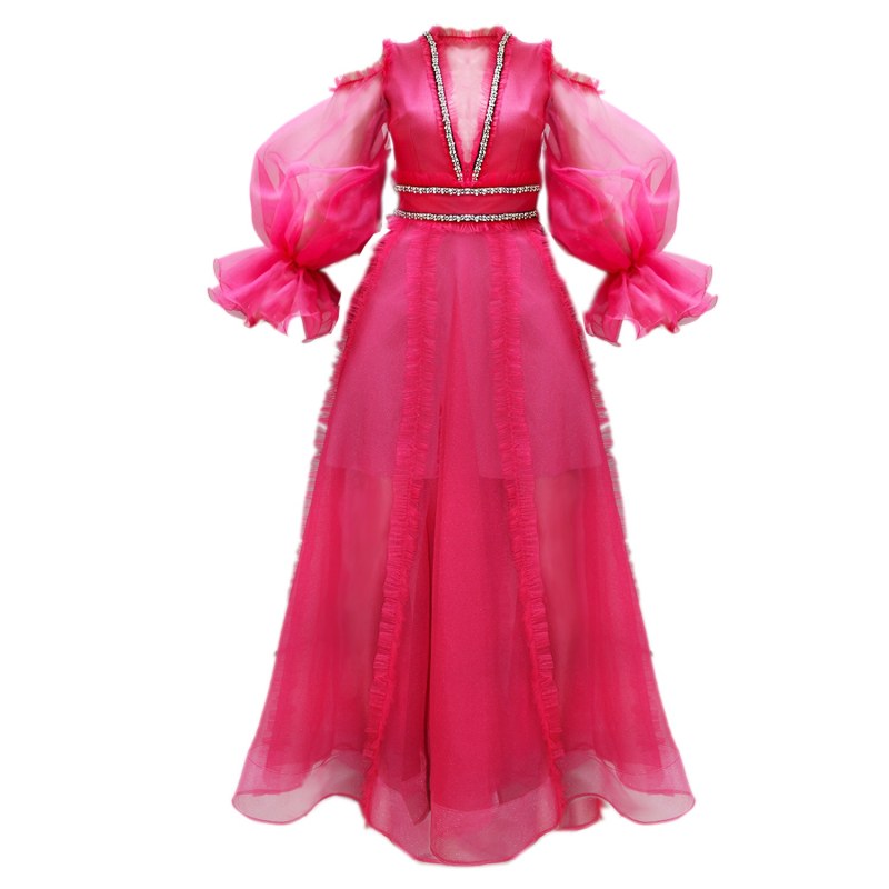 Thumbnail of Fuchsia Evening Gown With Puffed Sleeves image