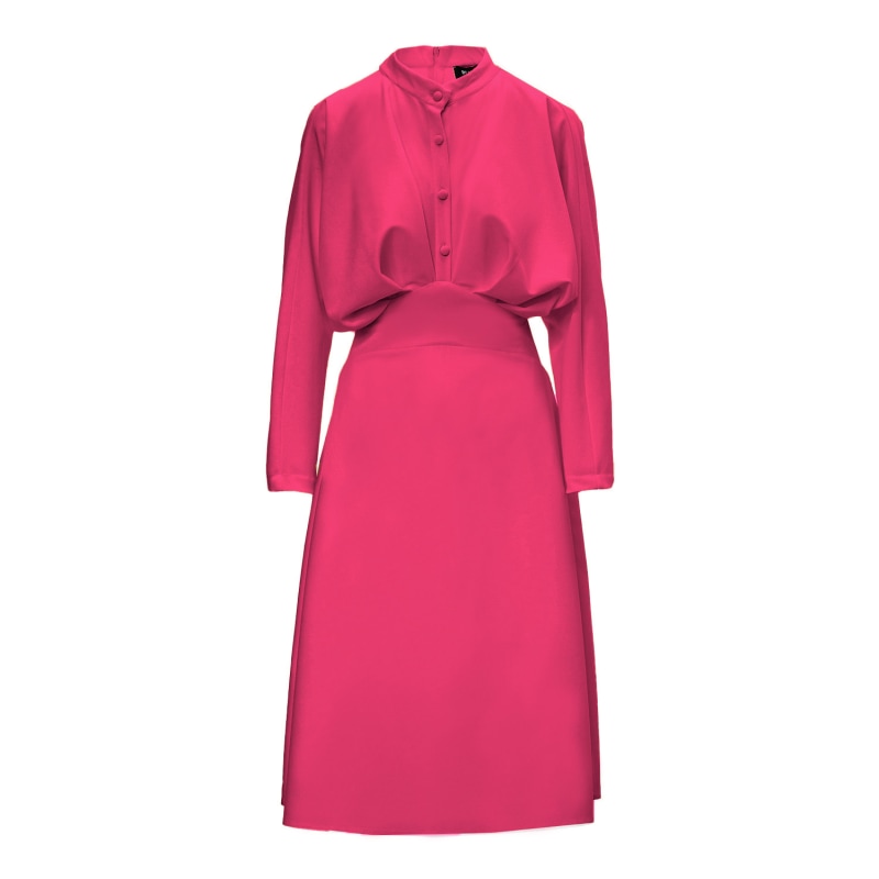 Fuchsia Midi Dress With Draping And Buttons | BLUZAT | Wolf & Badger