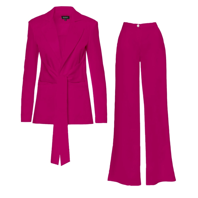 Fuchsia Suit With Blazer With Scarves And Wide Leg Pants by BLUZAT