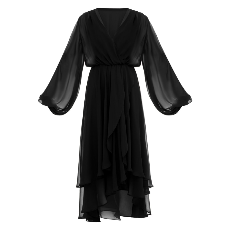 Long sleeve black flowy 2025 dress