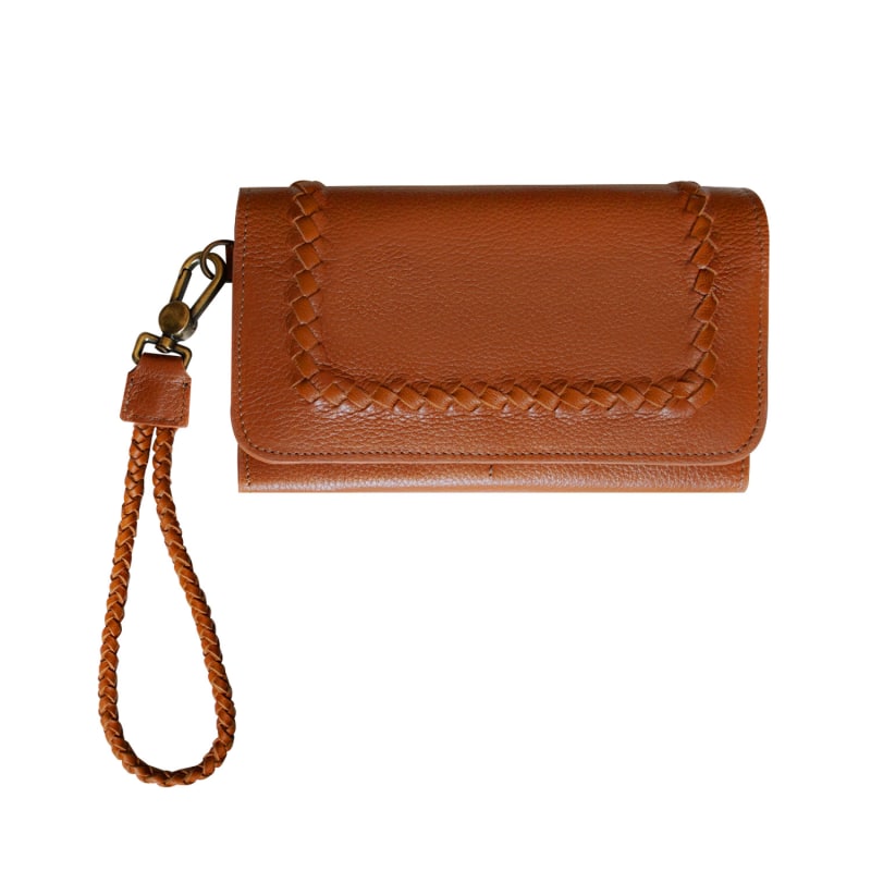 Thumbnail of Full Grain Tan Leather Wallet Wristlet Purse Clutch For Women image