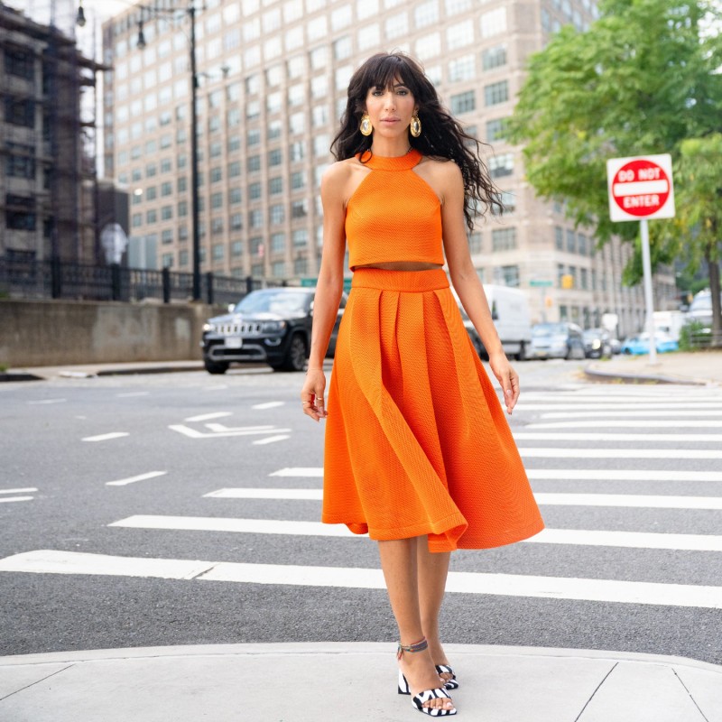 Orange skirt midi new arrivals