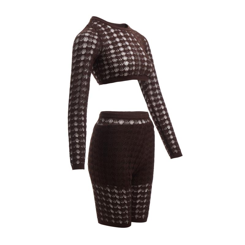 Thumbnail of Fully Fashioning Khloe Crochet Knit Legging Short - Dark Brown image