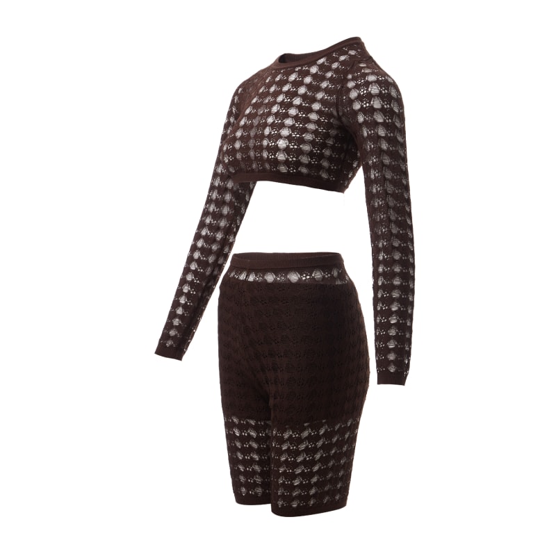 Thumbnail of Fully Fashioning Khloe Crochet Knit Legging Short - Dark Brown image