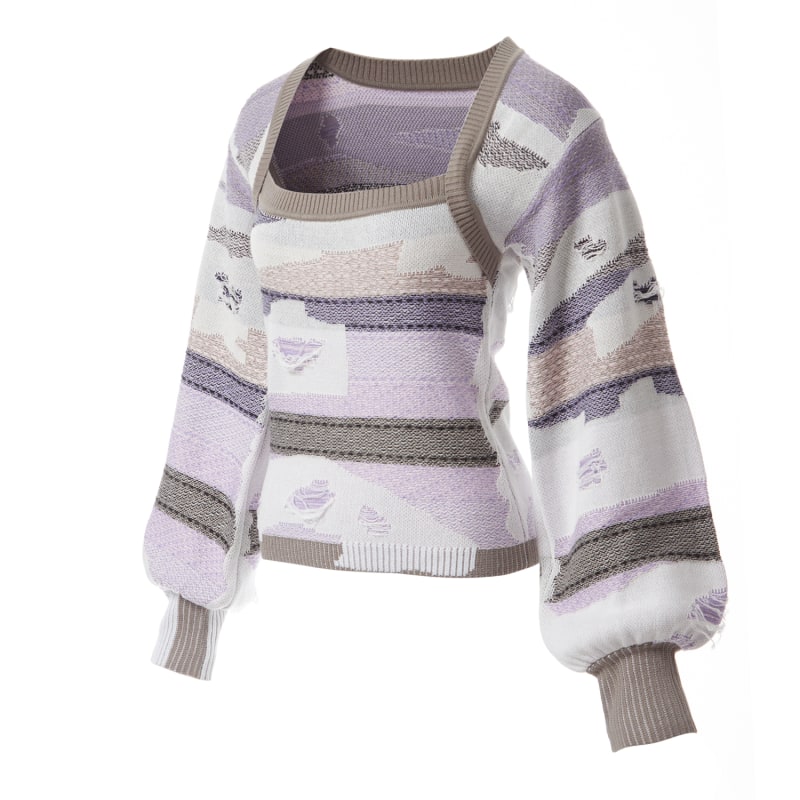 Fully Fashioning Margo Inlay Knit Jumper Sweater - Purple Multi | Fully ...