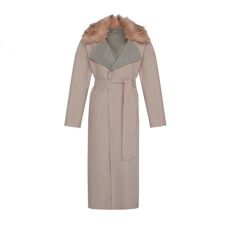 Fur Collar Nude Long Wool Coat by Rue Les Createurs
