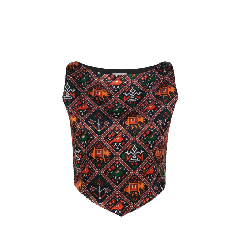 Thumbnail of Fusion Gajji Silk Printed Sleeveless Top image