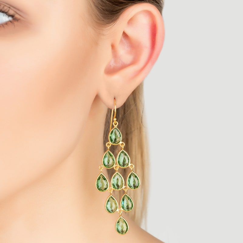 Thumbnail of Erviola Gemstone Cascade Earrings Gold Peridot image