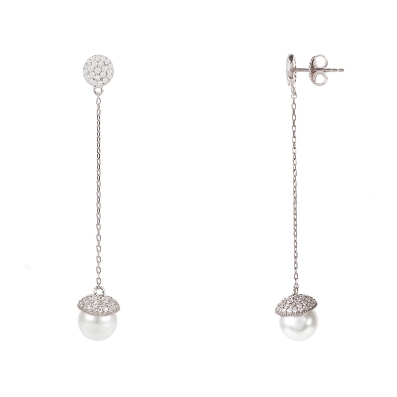 Thumbnail of Pearl Long Drop Earrings Silver image