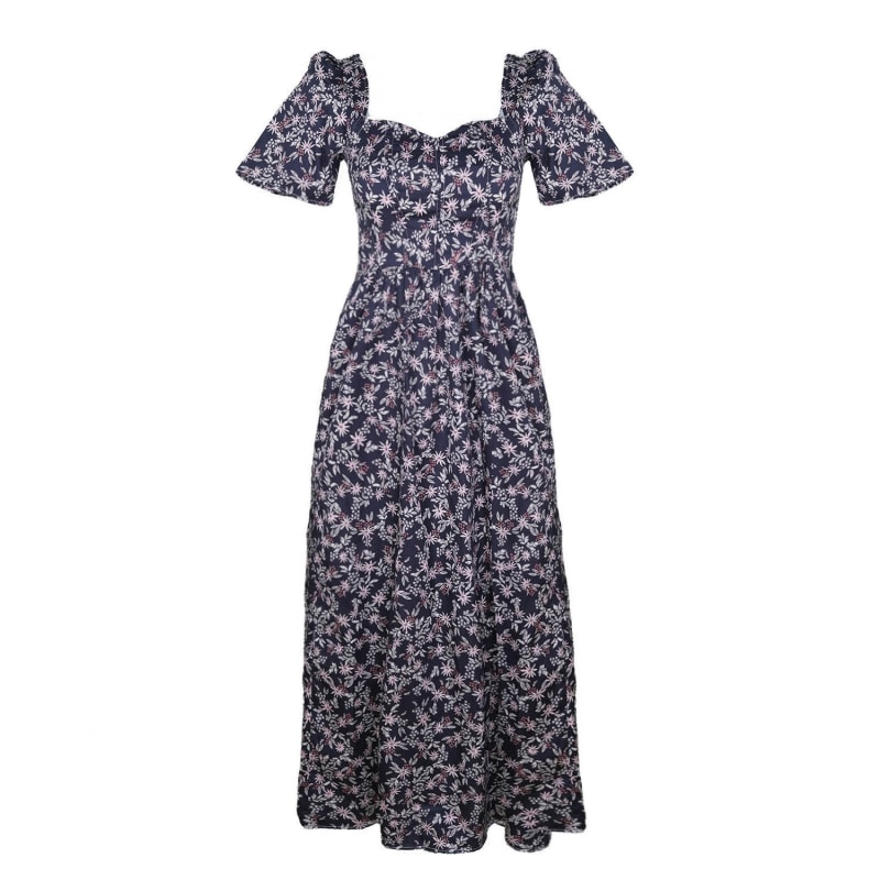 Thumbnail of Beatrice Maxi Dress With A Sweetheart Neckline In Black Cotton Floral image