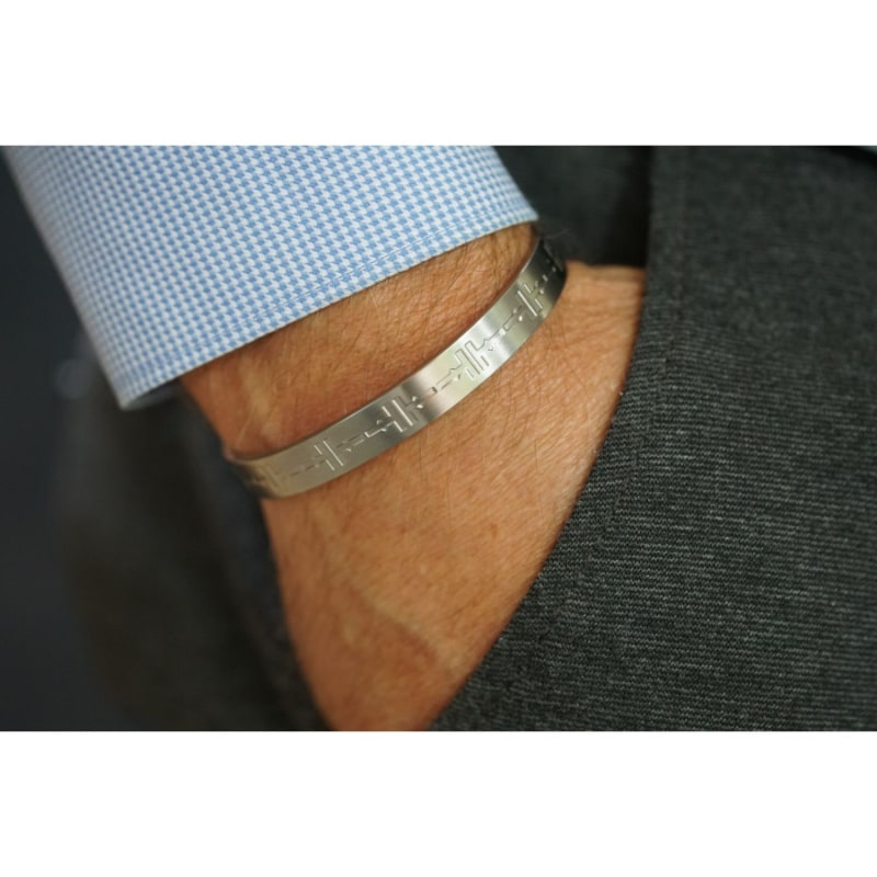 Men Silver- Tone Open Cuff Bracelet With Monogram Logo, Tissuville